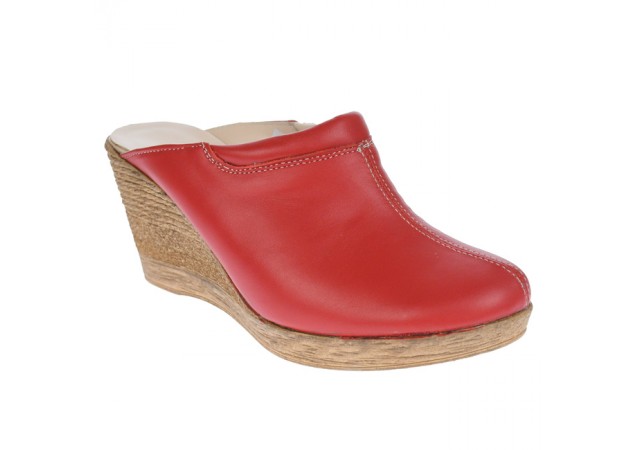 Oferta marimea 38, 39 - Saboti dama rosii din piele naturala, platforme de 7 cm - LTEA19ROSU